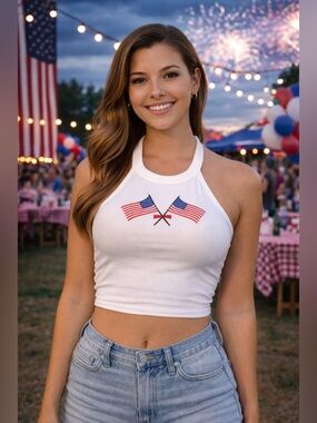 Cult Favorite- NWT White Halter Top with American Flag size Small